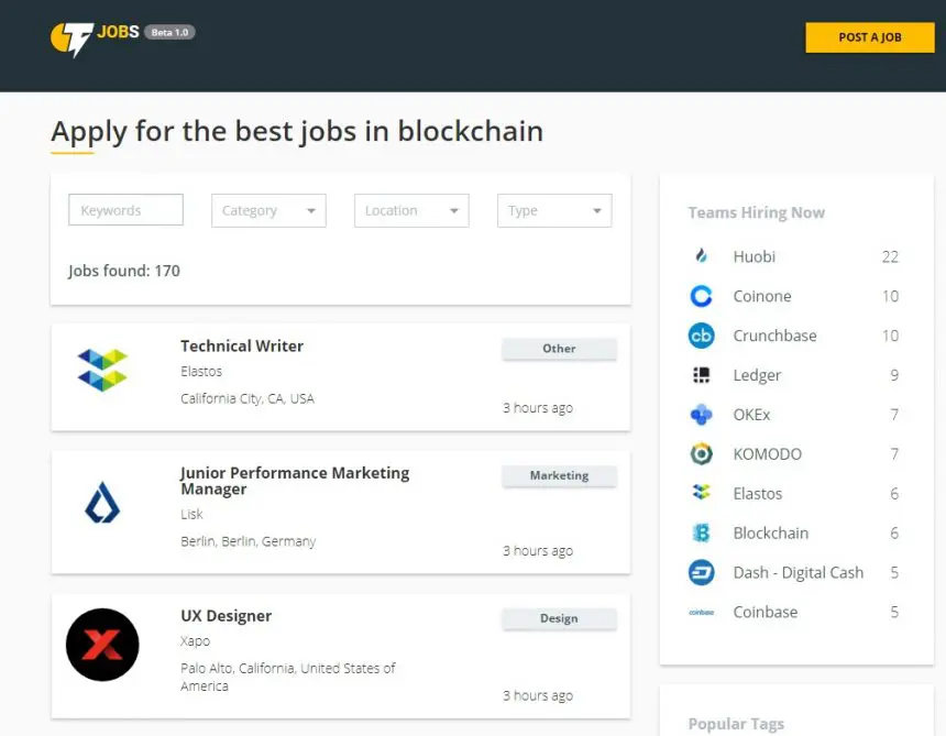 코인텔레그래프, 블록체인과 암호화폐 업계를 위한 구인/구직 리스트 플랫폼 선보여