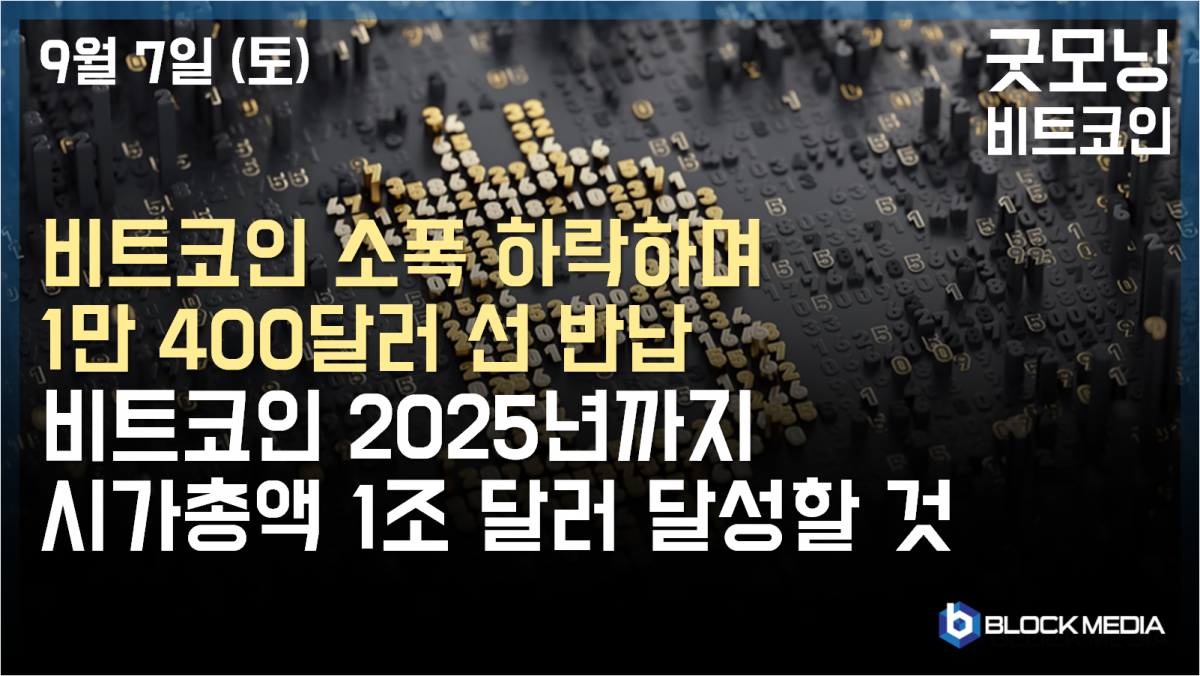 [굿모닝 비트코인] 0907 비트코인 소폭 하락하며 1만 400달러 선 반납.. 비트코인 2025년까지 시가 총액 1조 달러 달성할 것