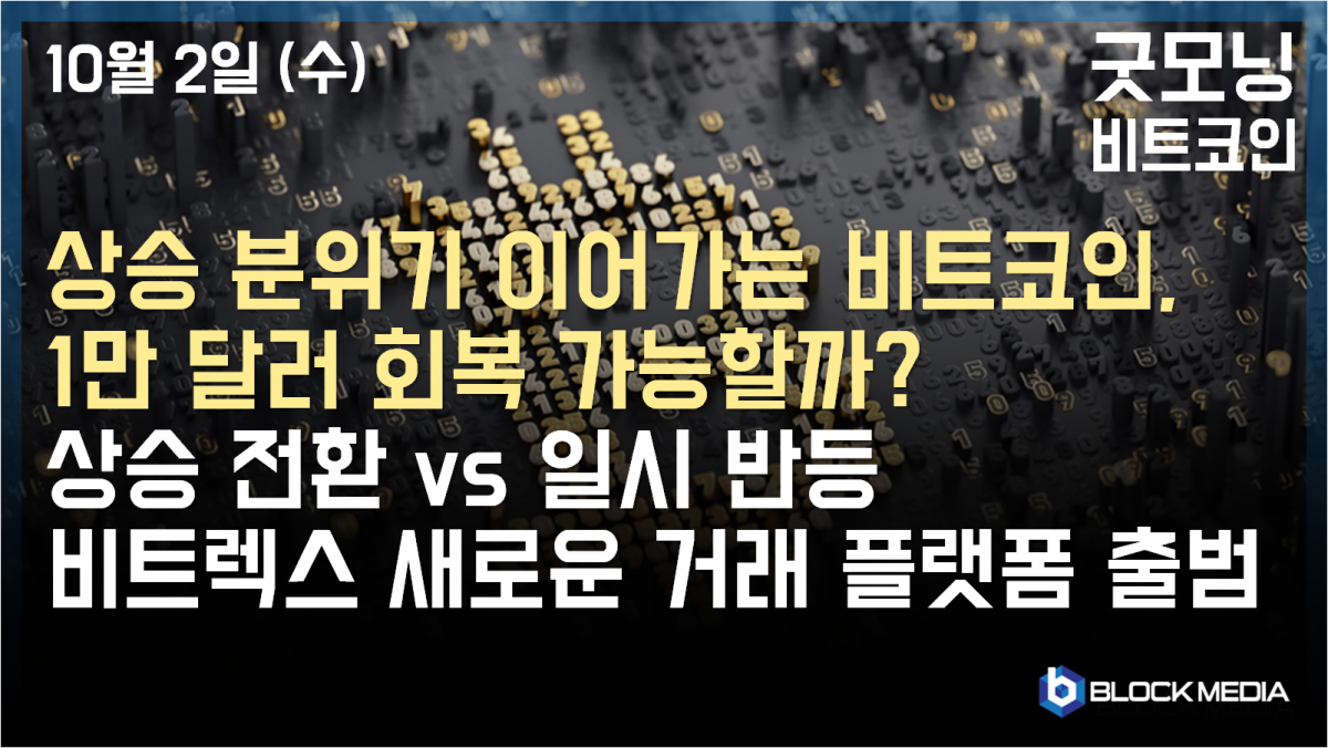 [굿모닝 비트코인] 1002 회복세 이어가는 비트코인, 1만 달러 회복 가능할까? 본격적 상승 반전 vs 일시적 반등 전망 공존.. 비트렉스, 유로시장 개척 위한 새로운 본부 설립