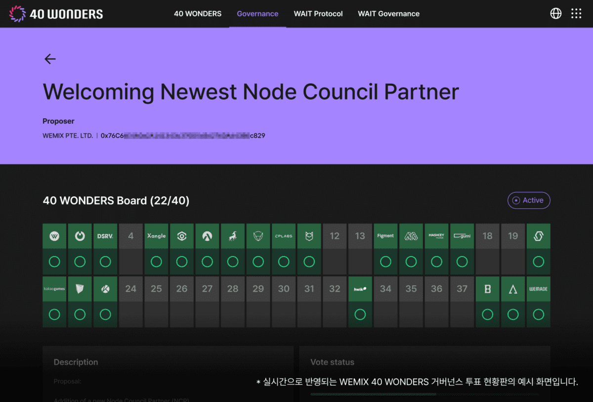위믹스 재단, 40원더스 영입 위한 거버넌스 투표 시작… “실시간 확인 가능”