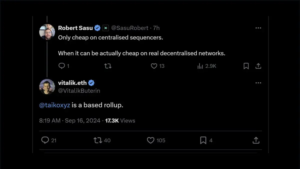“타이코(TAIKO), 중앙화 없이 낮은 수수료 만든 레이어2” – 비탈릭 부테린