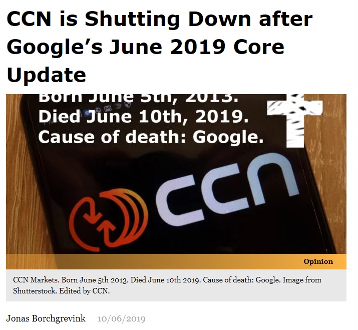 암호화폐 뉴스 사이트 CCN, 구글 업데이트 여파로 폐쇄 … 방문객 71% 넘게 감소