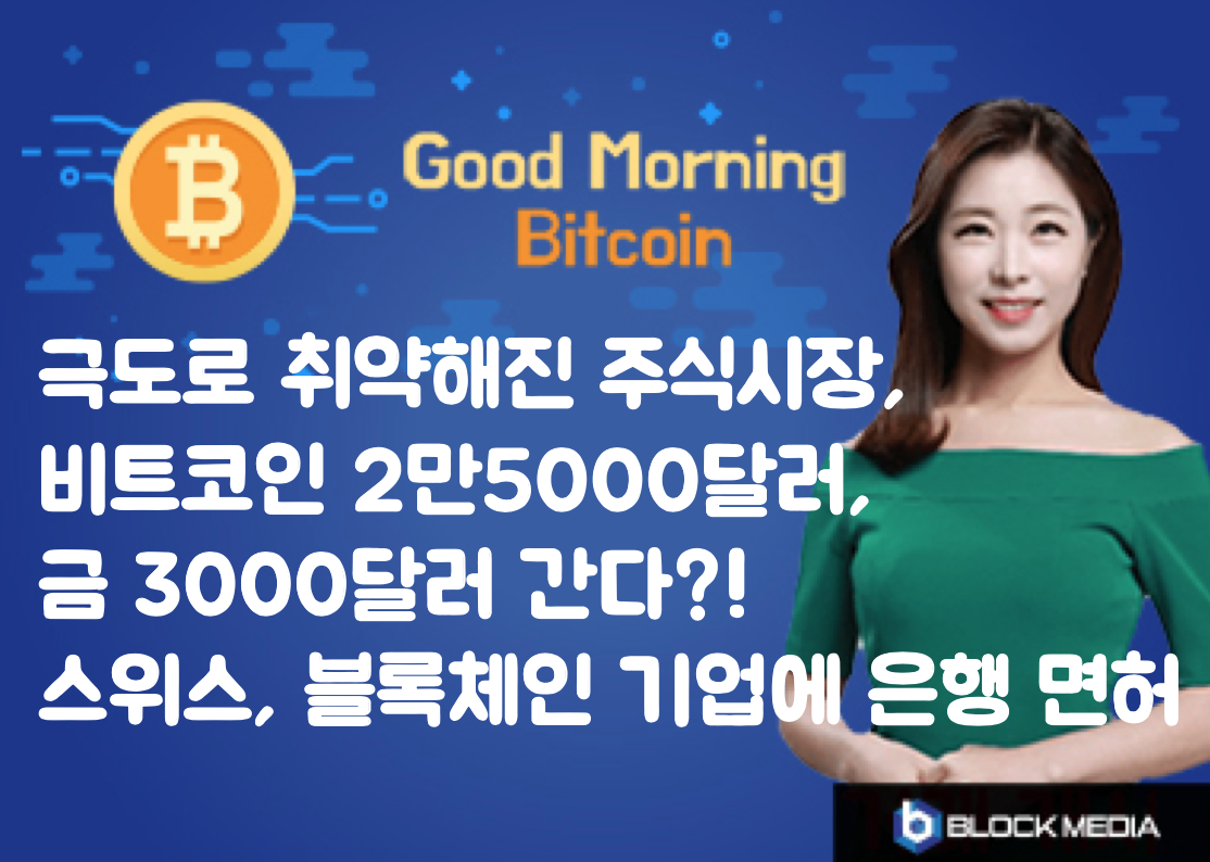 [굿모닝 비트코인] 0827 극도로 취약해진 주식시장, 비트코인 2만5000달러,  금 3000달러 간다?!  스위스, 블록체인 기업에 은행 면허