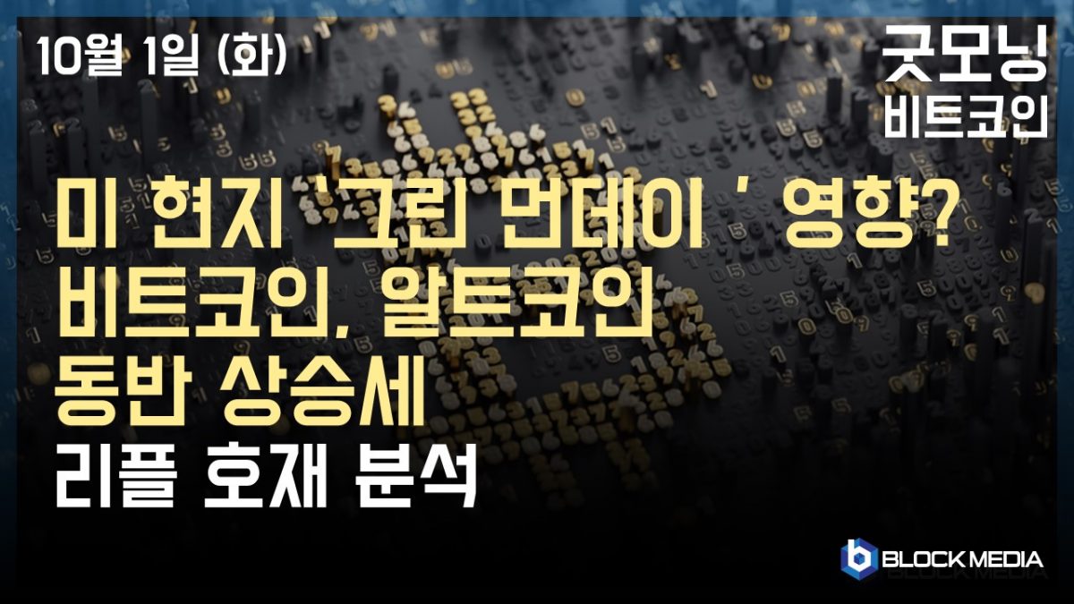 [굿모닝 비트코인] 1001 美 현지 ‘그린 먼데이’ 영향? 비트코인, 알트코인 동반 상승…리플 호재 분석