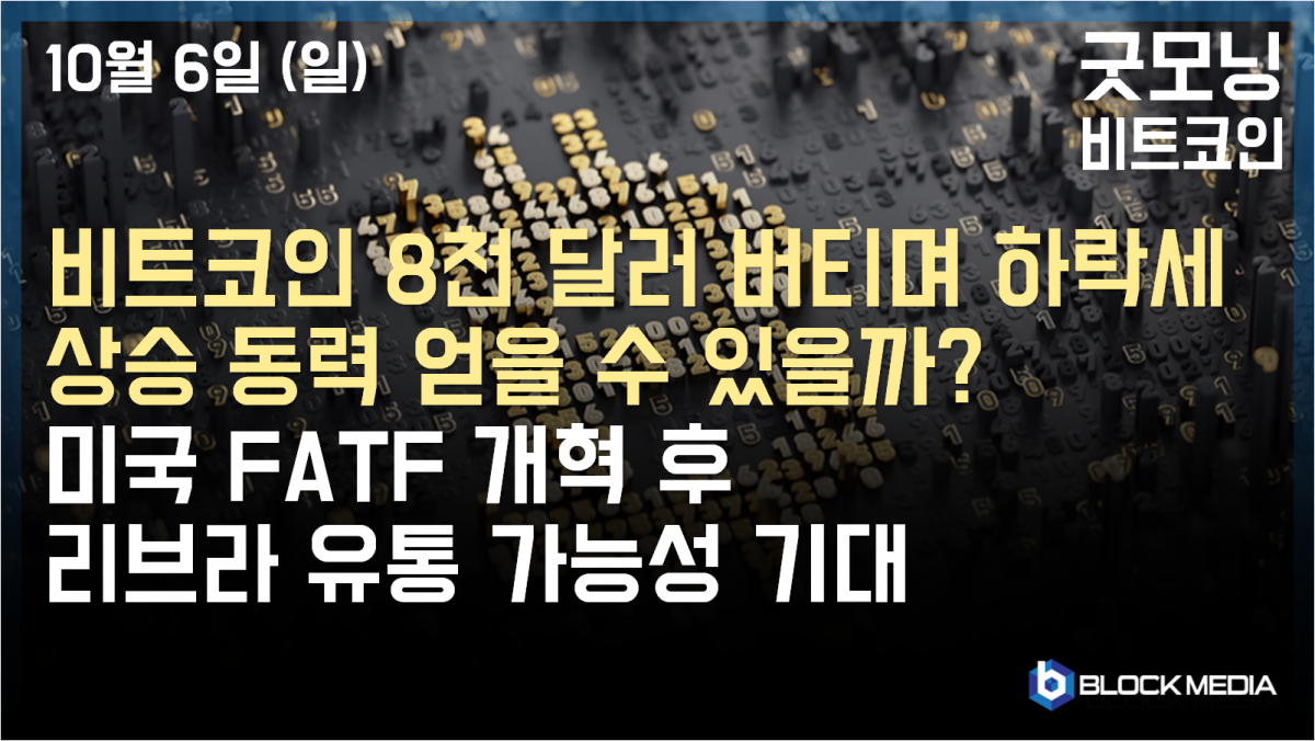 [굿모닝 비트코인] 1006 하락세 이어가며 8천 달러 웃도는 비트코인, 향후 추세는?.. 내년 FATF 개혁 이후 모든 암호화폐 거래소는 금융기관으로 간주될 것