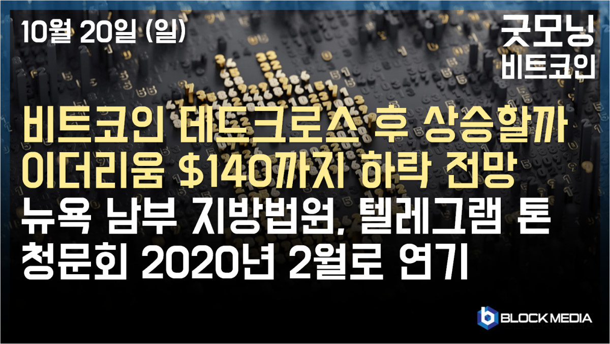 [굿모닝 비트코인] 1020 비트코인 데드크로스 발생 후 회복세 보일까? 이더리움, 140달러까지 하락 전망.. 텔레그램 톤(TON) 청문회 결국 내년으로 연기