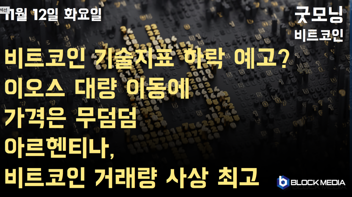 [굿모닝 비트코인] 1112 비트코인 기술지표 8550달러까지 하락 예고? 이오스 대량 이동에도 무덤덤