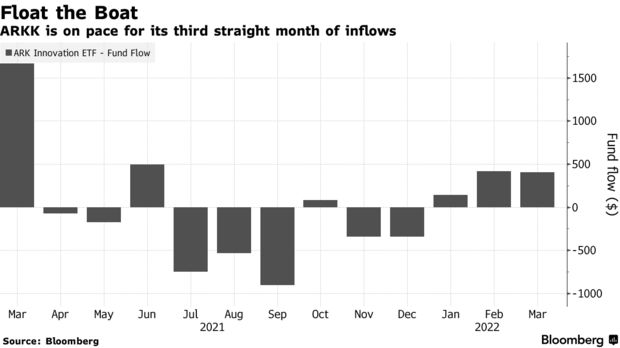 캐시 우드 간판 펀드 ARKK, 가격 하락에도 자금 유입 지속