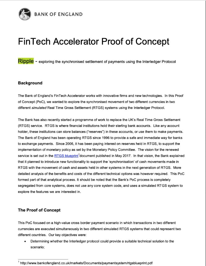영국 중앙은행, 리플 인터레저 프로토콜 지급결제 시스템과 통합 실험 성공