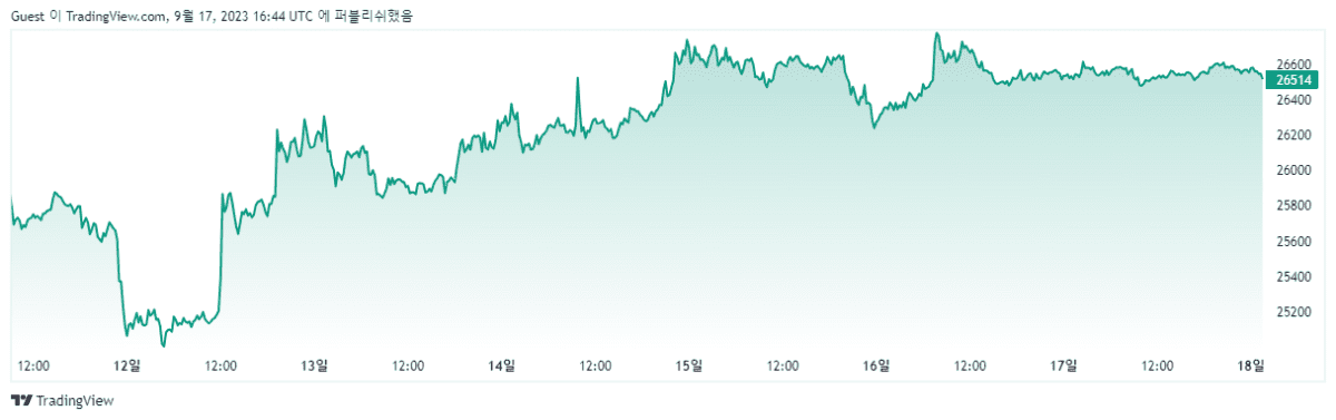 [비트코인 2023년 9월 2주차 차트, Trading View]