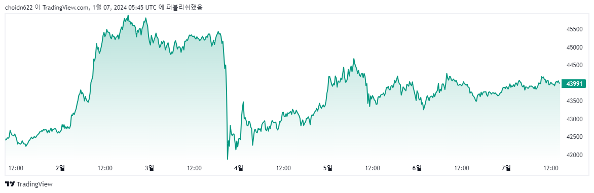 [비트코인 2024년 1월 1주차 차트, Trading View]