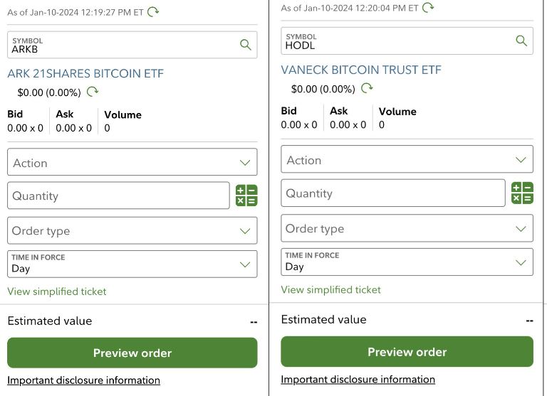 피델리티 앱 일부 비트코인 현물 ETF 페이지 표시