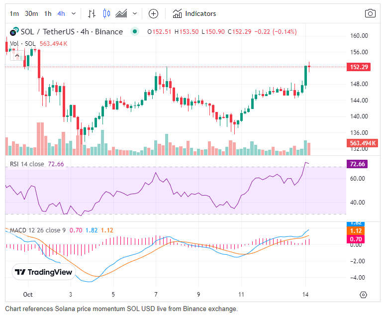 [10월 솔라나 가격, RSI, MACD 차트, TradingView]